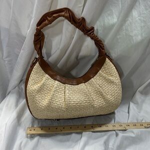 Valentina Fiore  Bag HOBO in straw and genuine leather SELENE Cognac purse